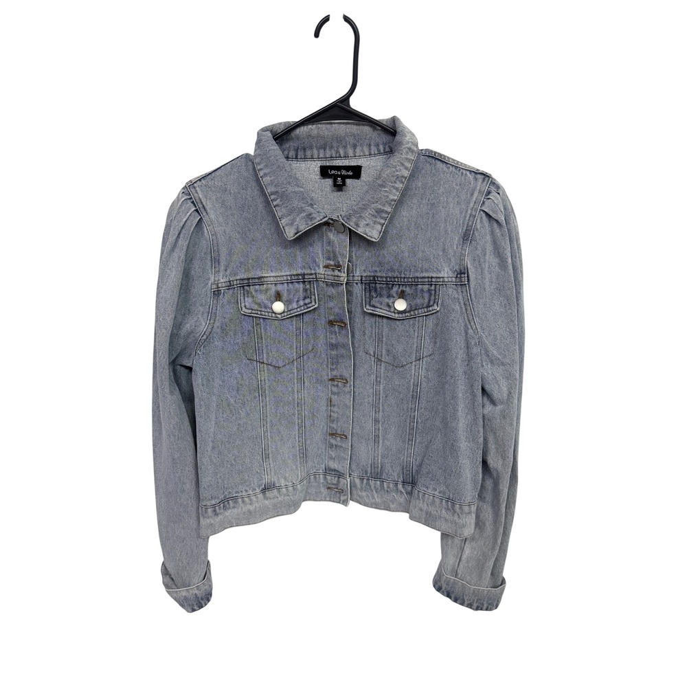 Lea & Viola Light Wash Shoulder Denim Jacket Blue Medium Cropped Jean Jacket